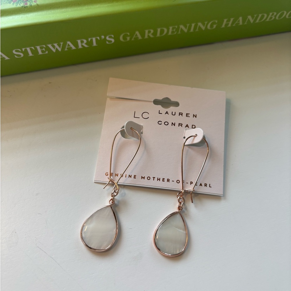 LC Lauren Conrad Gold and White Teardrop Earrings